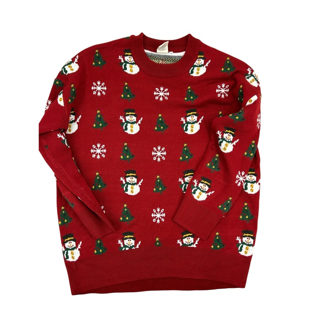 Dari Christmas Sweater Snowman Tree Snowflake Red XL
